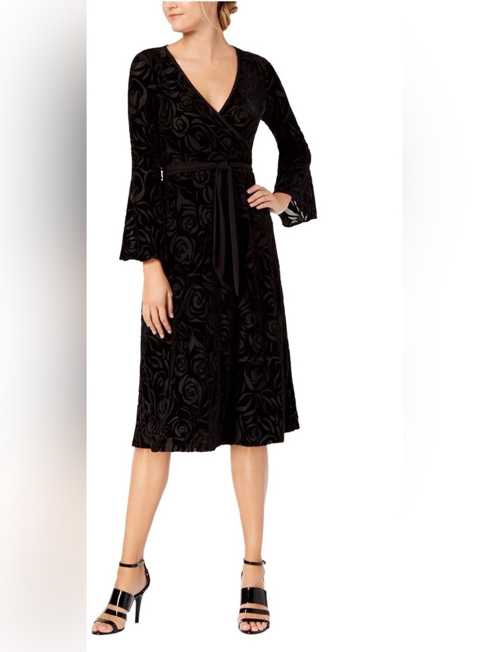 Calvin Klein  Plus Size Burnout Rose Velvet Midi Dress Velvet